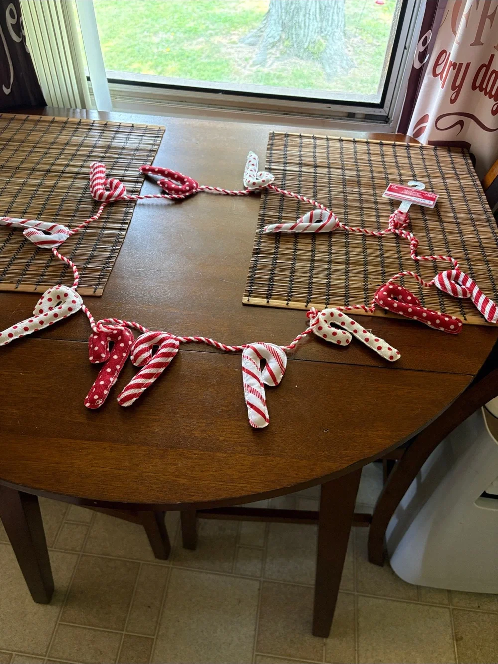 Holiday Red & White Candy Cane Fabric Garland - Festive Home Holiday Decor 6 foo